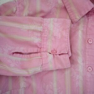 Dress Barn Women's Flower/Pinstripe Shirt, Three quarter sleeves